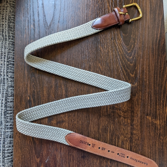 Lands' End Light Beige Braided Elastic Leather End Brass Buckle Belt - Picture 2 of 10